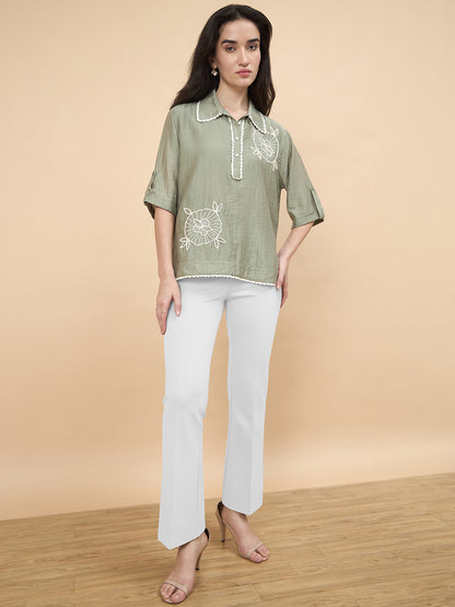 Sage Embroidery Viscose Nylon Tunic