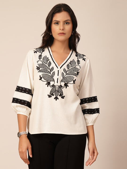 Gipsy Black & White Embroidery Linen Tunic