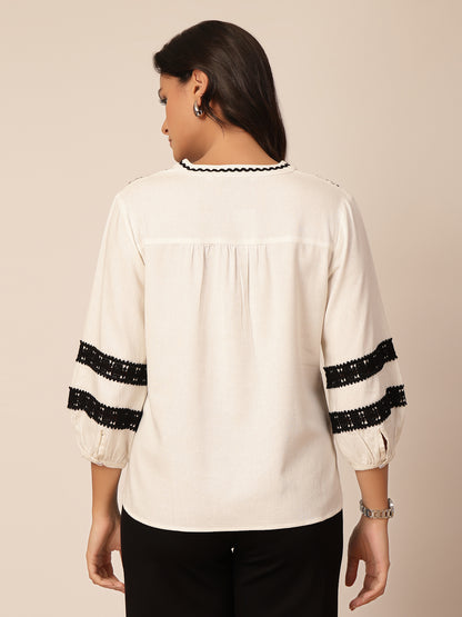 Gipsy Black & White Embroidery Linen Tunic