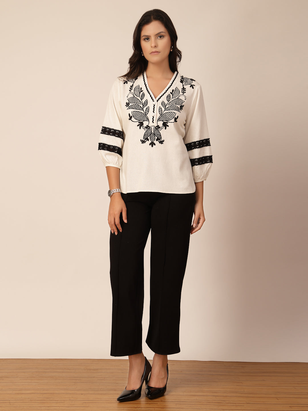 Gipsy Black & White Embroidery Linen Tunic