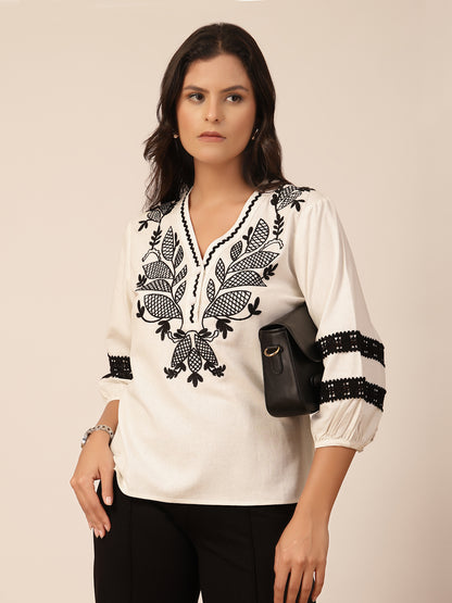Gipsy Black & White Embroidery Linen Tunic