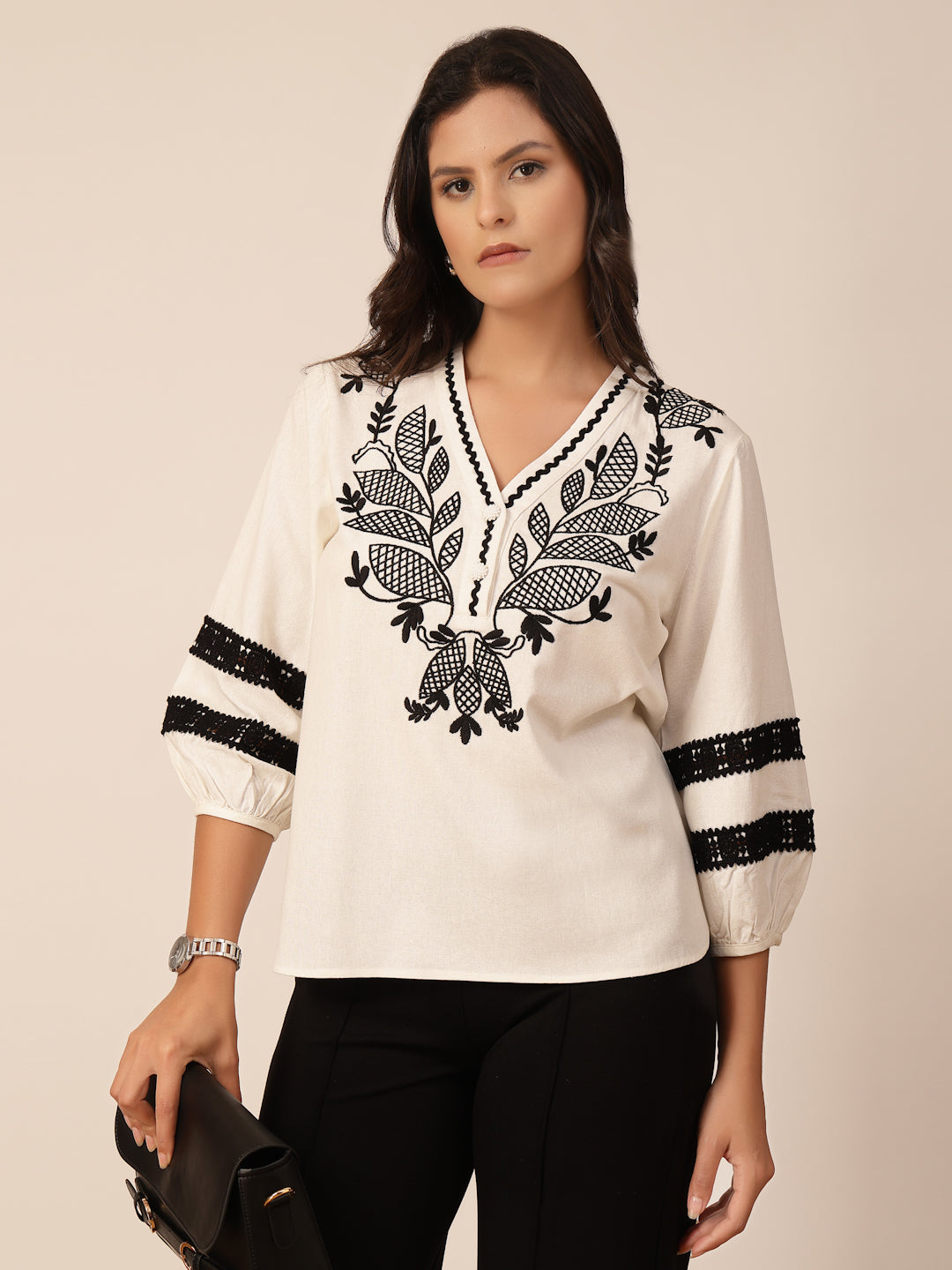 Gipsy Black & White Embroidery Linen Tunic