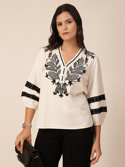 Gipsy Black & White Embroidery Linen Tunic