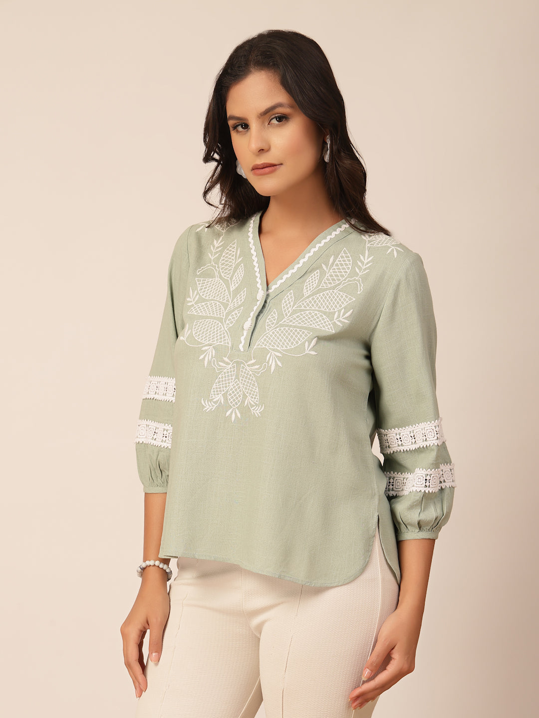 Gipsy Green Embroidery Linen Tunic