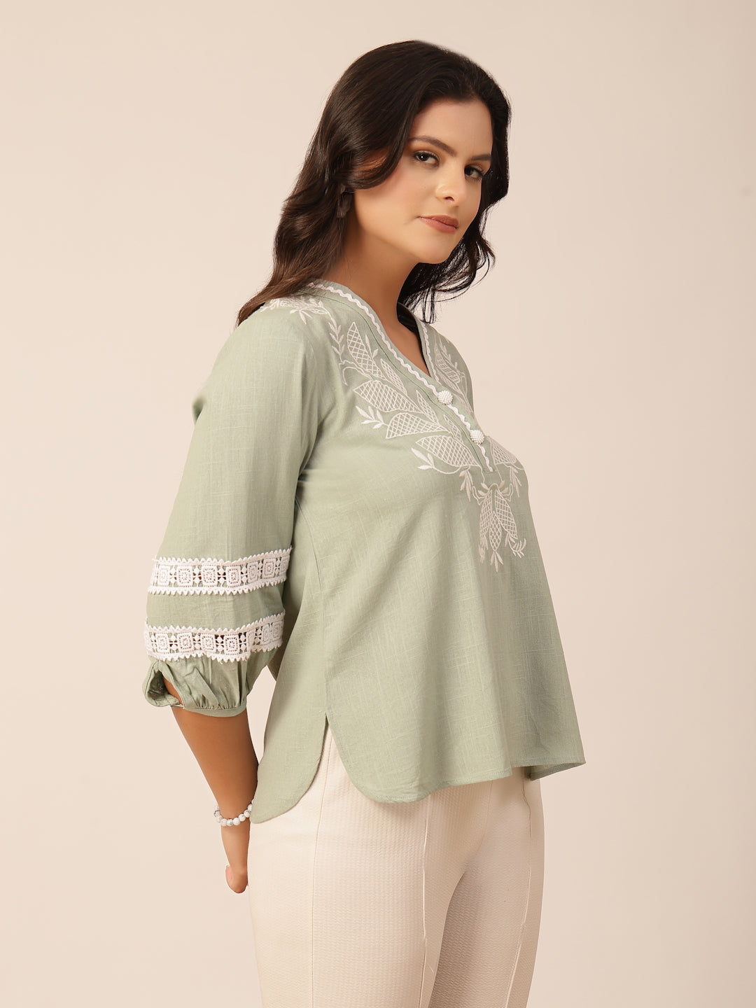 Gipsy Green Embroidery Linen Tunic