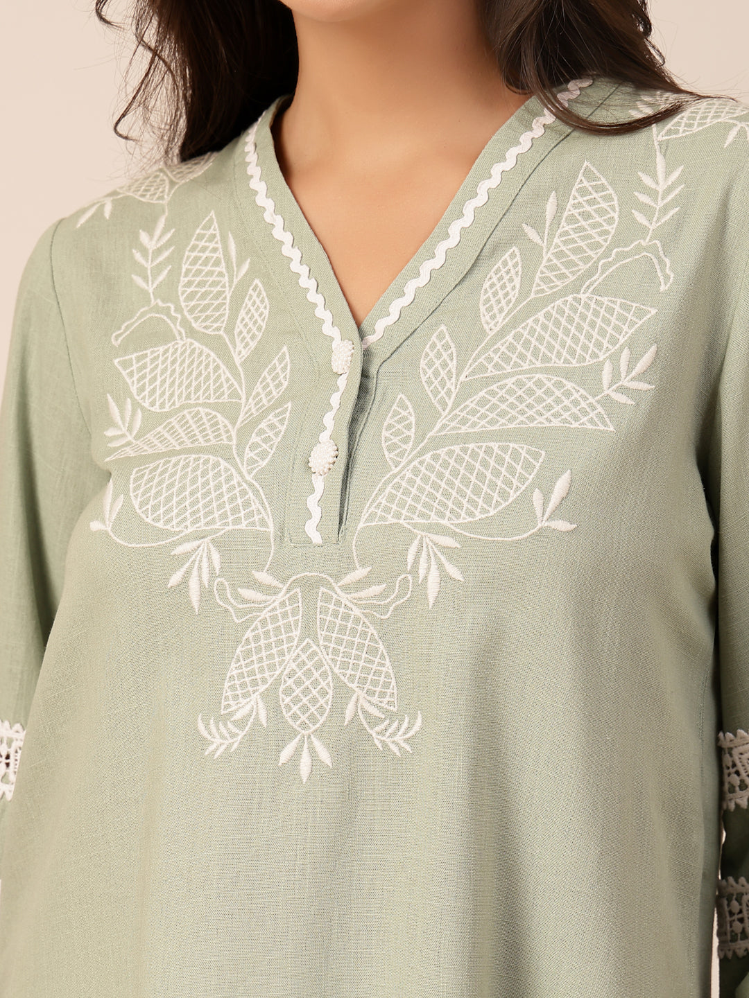 Gipsy Green Embroidery Linen Tunic