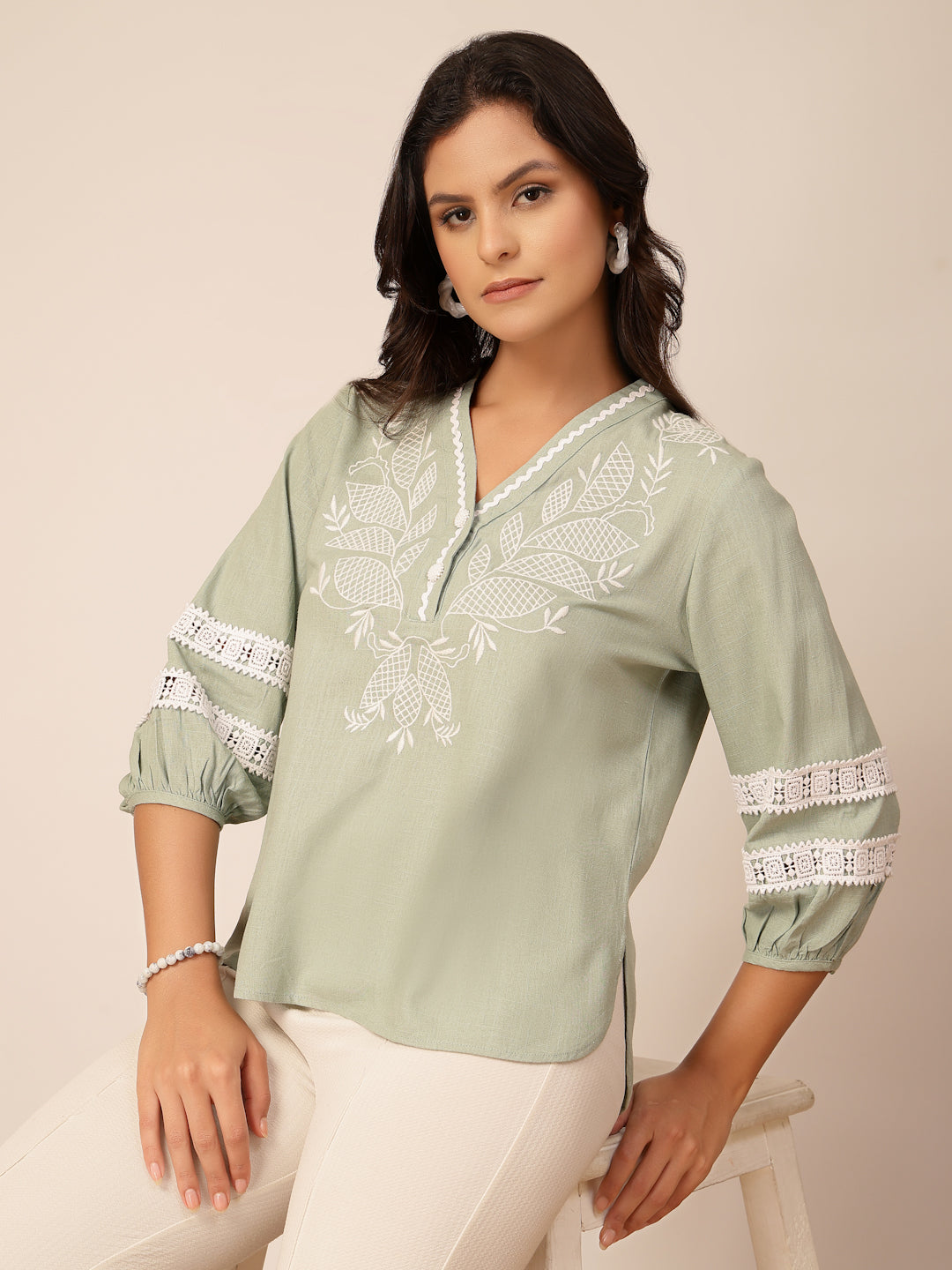 Gipsy Green Embroidery Linen Tunic