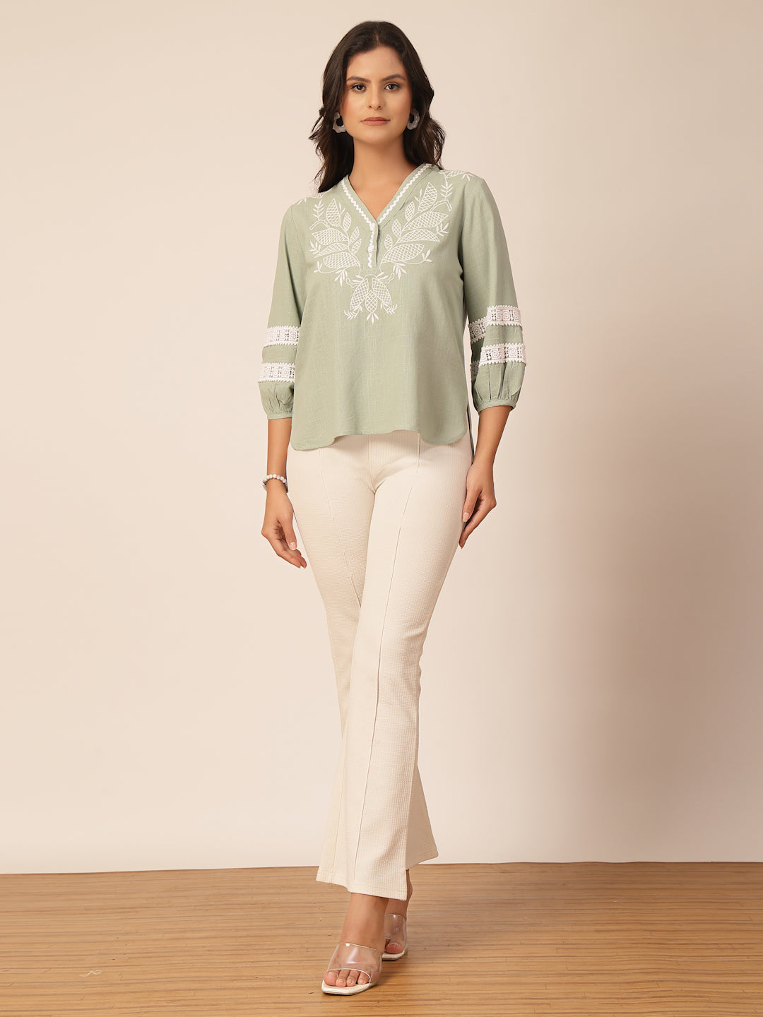Gipsy Green Embroidery Linen Tunic