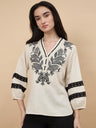 Beige Embroidery Linen Viscose Tunic