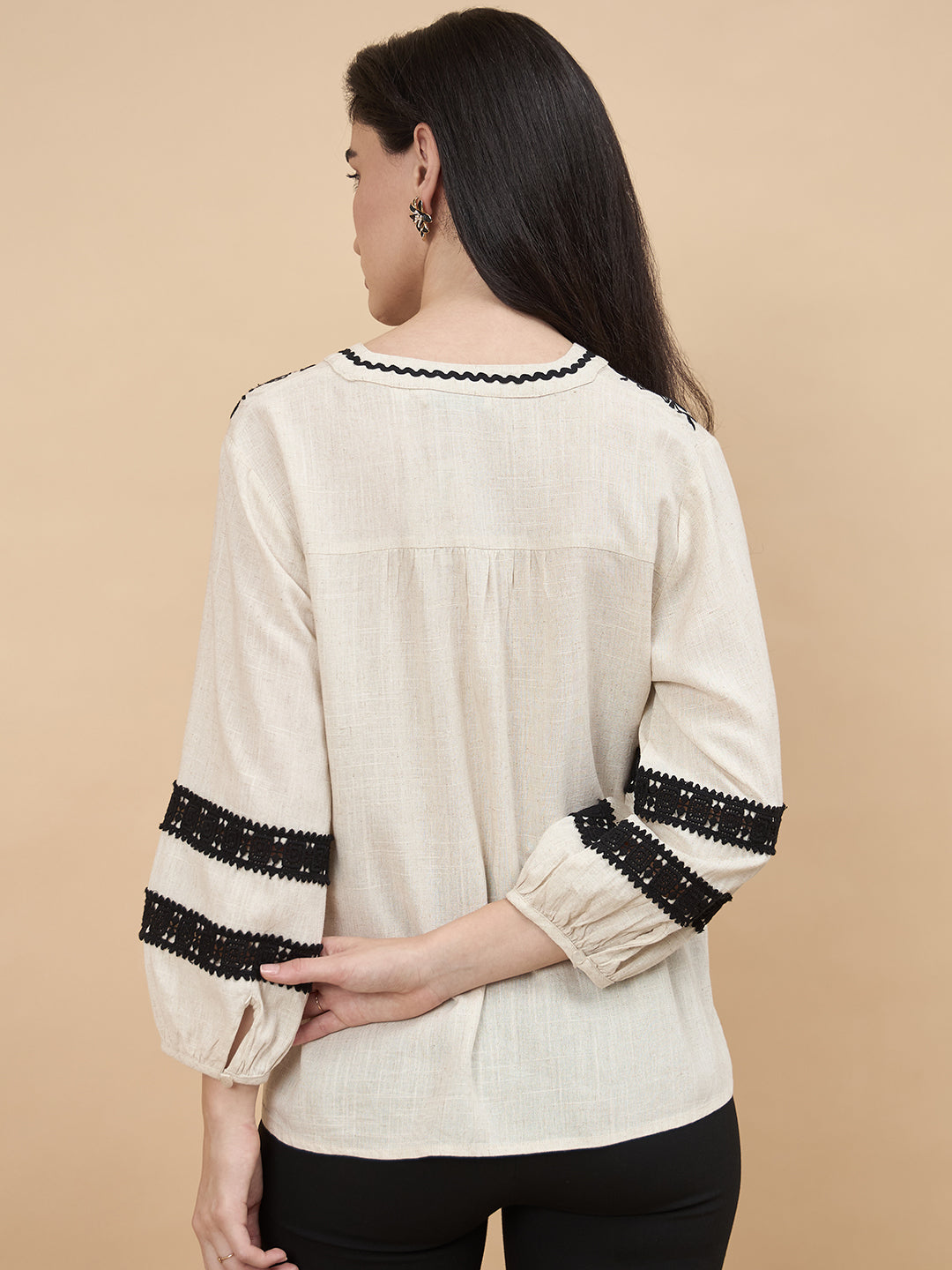 Beige Embroidery Linen Viscose Tunic