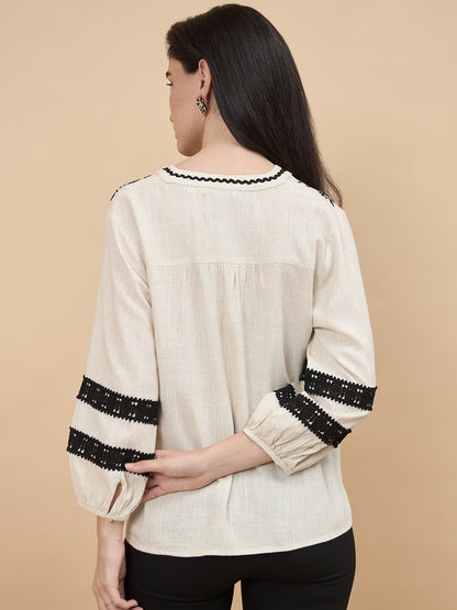 Beige Embroidery Linen Viscose Tunic