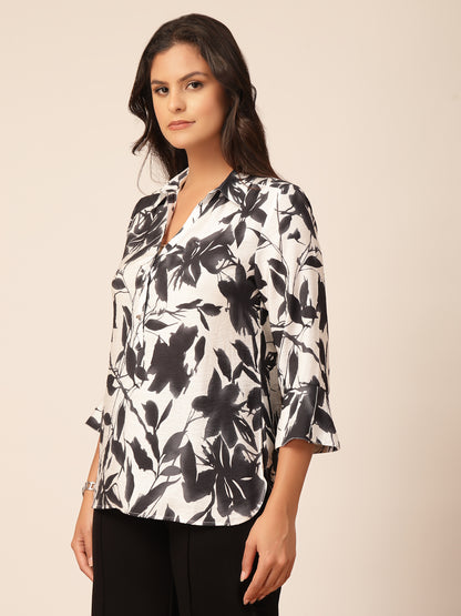 Gipsy Black & White Printed Rayon Tunic