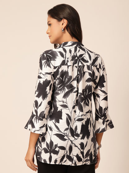 Gipsy Black & White Printed Rayon Tunic