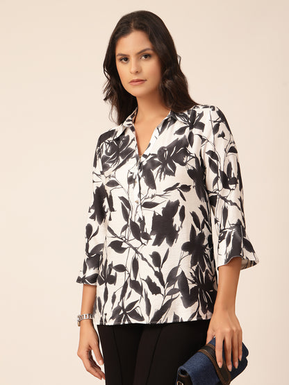 Gipsy Black & White Printed Rayon Tunic