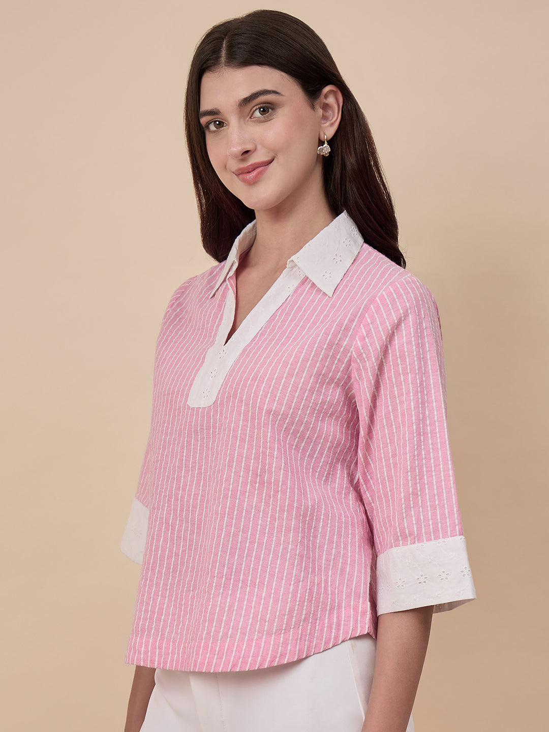 Pink Stripe Cotton Shirt
