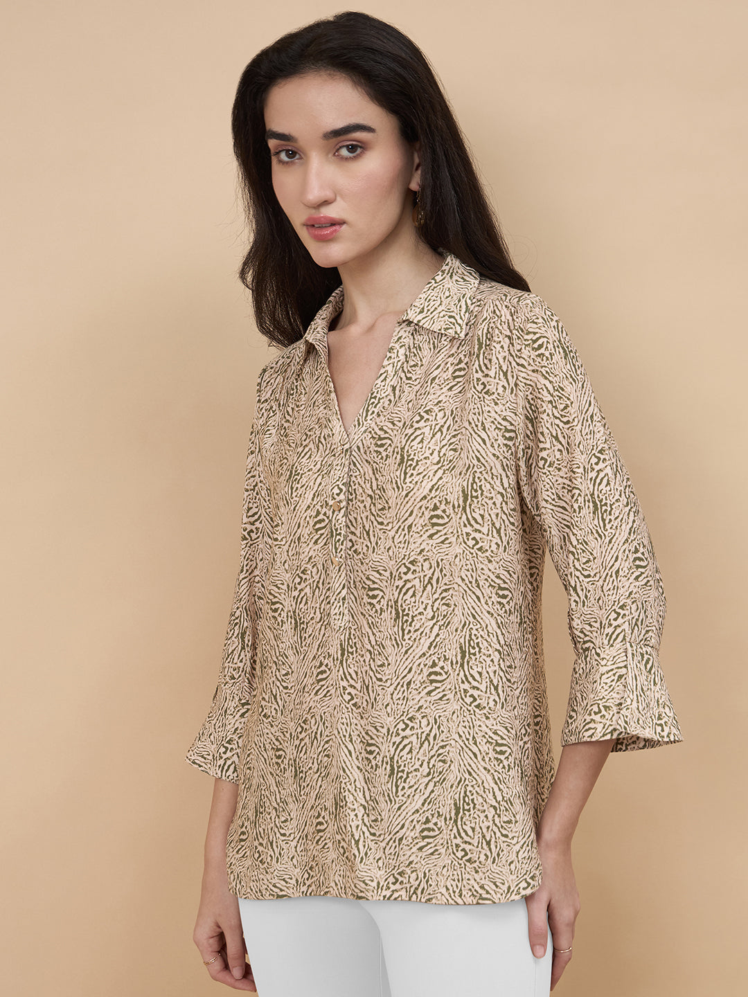 Green Printed Viscose Nylon Tunic