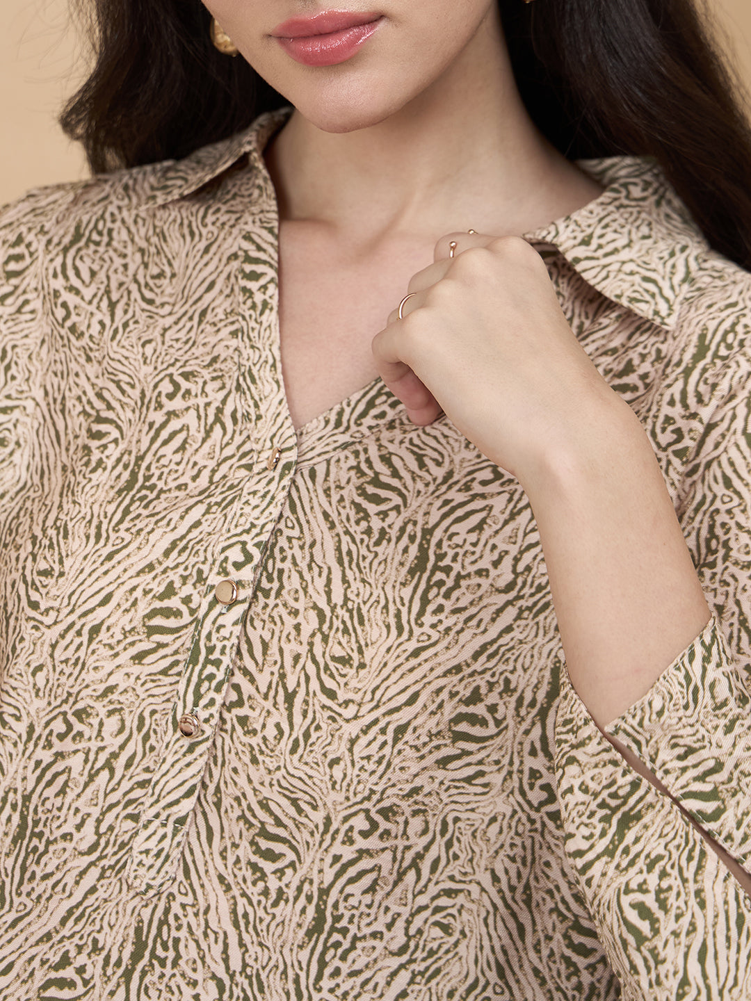 Green Printed Viscose Nylon Tunic