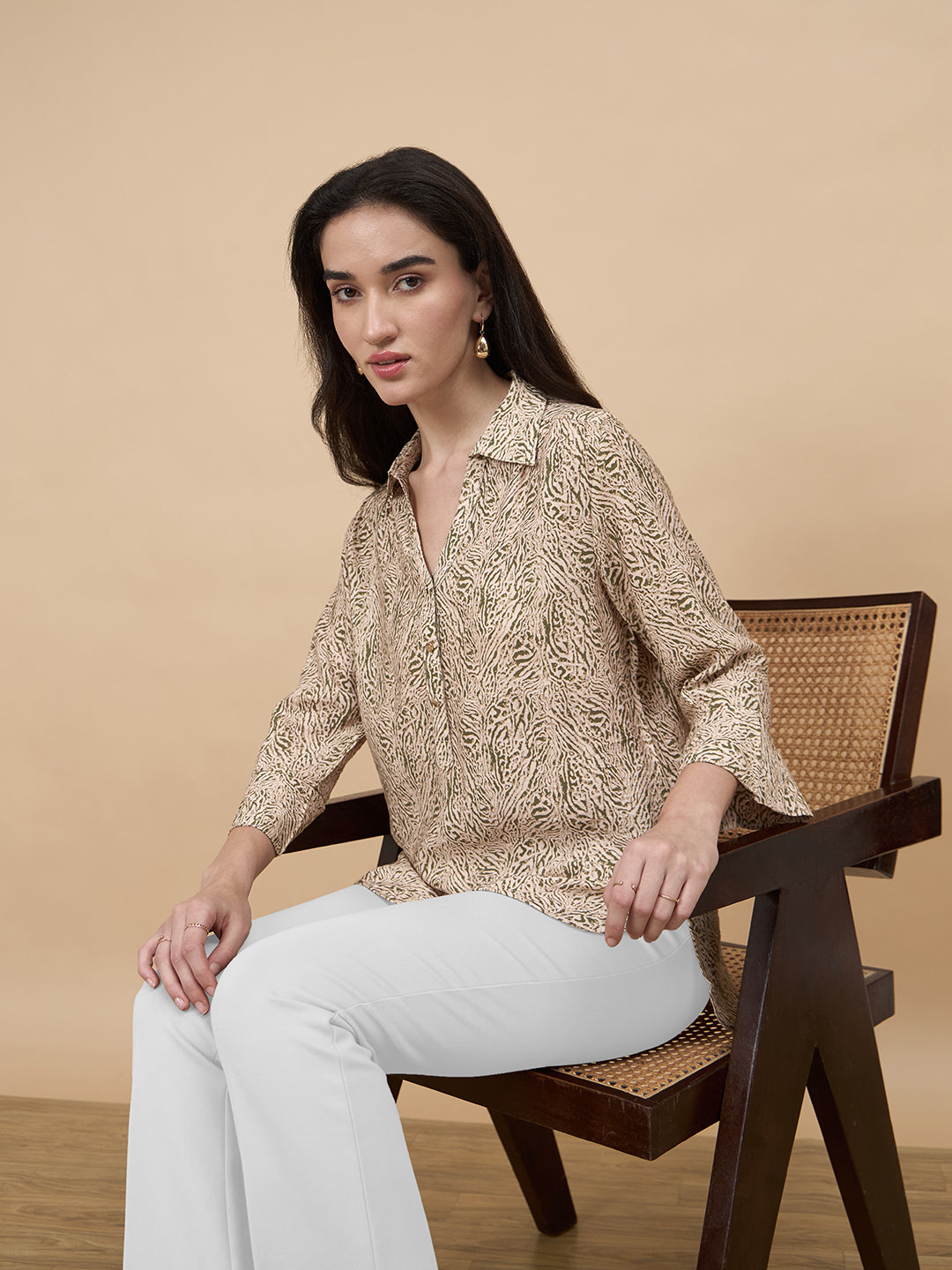 Green Printed Viscose Nylon Tunic
