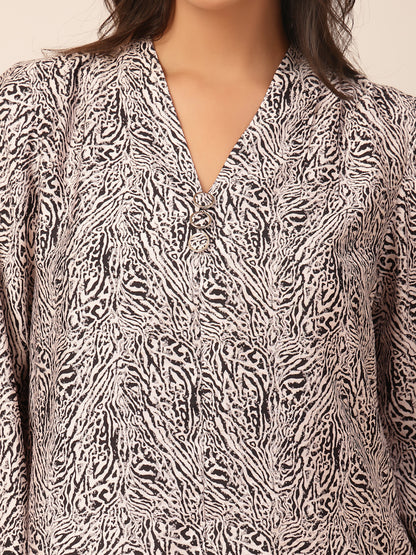Gipsy Black & White Viscose Abstract Printed Tunic