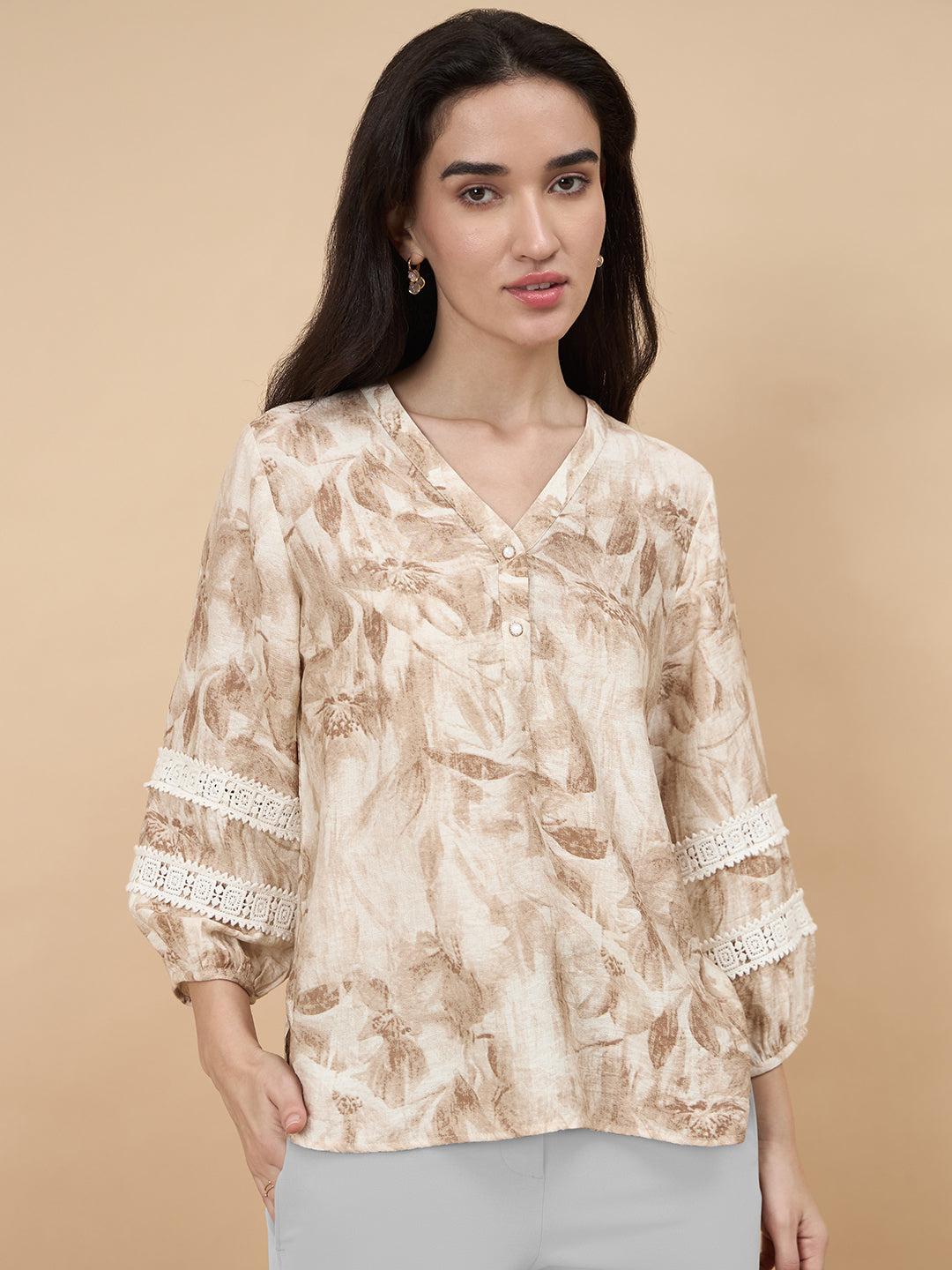 Gipsy Beige Printed Rayon Tunic