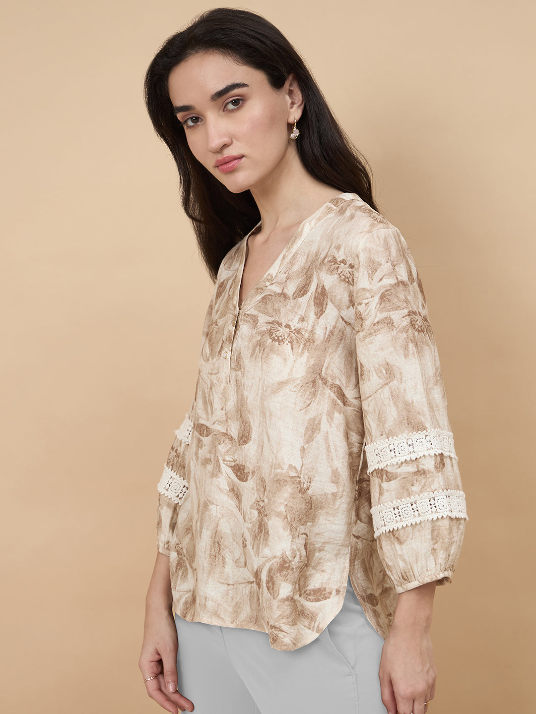 Beige Printed Rayon Tunic
