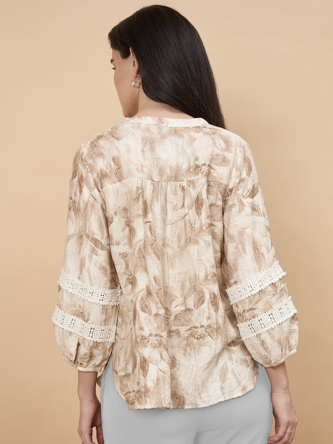 Beige Printed Rayon Tunic