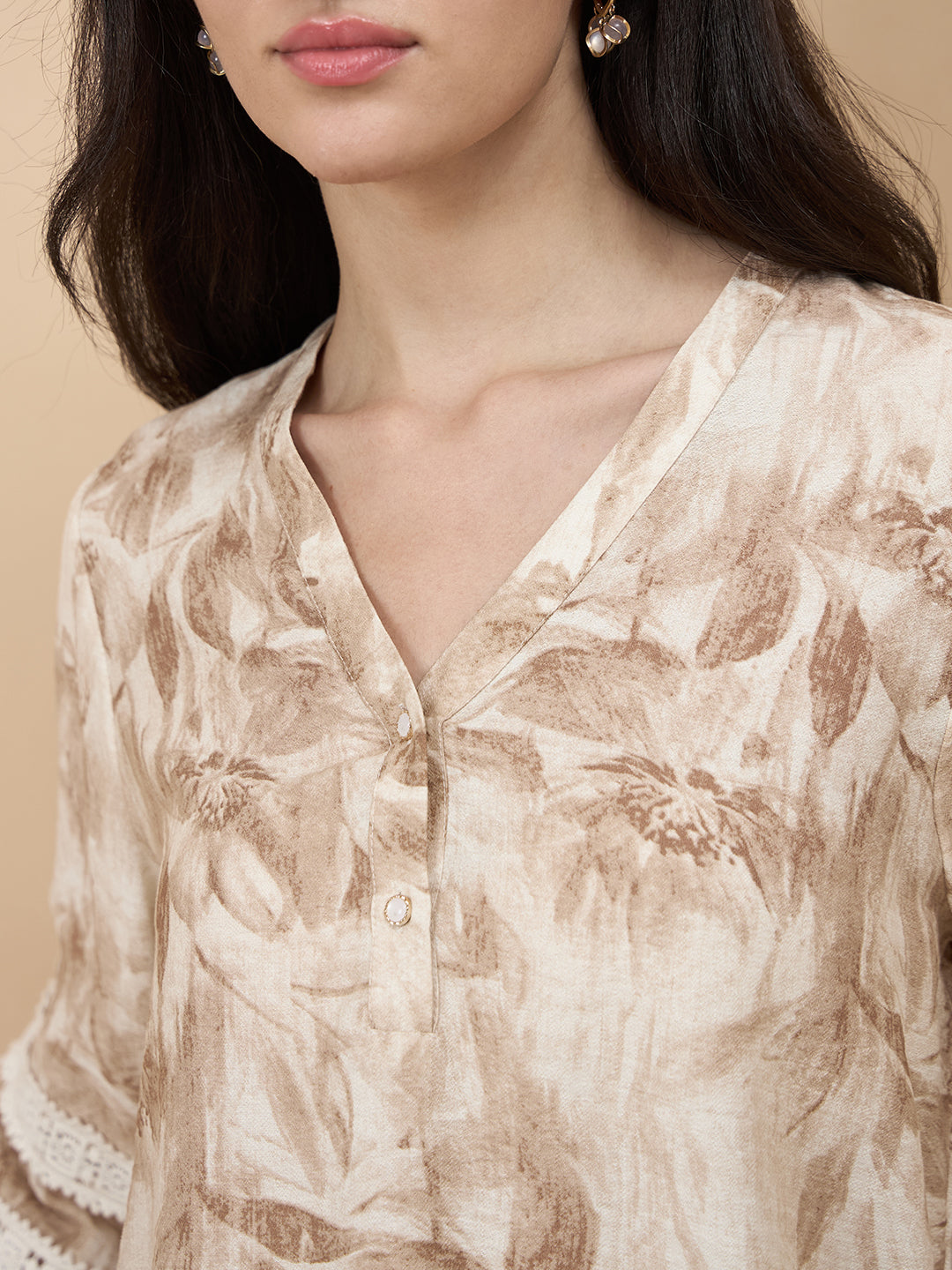 Beige Printed Rayon Tunic