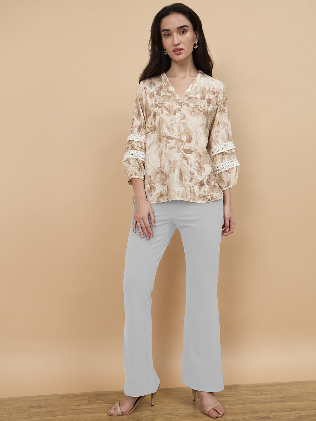 Beige Printed Rayon Tunic