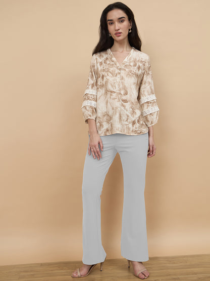 Beige Printed Rayon Tunic