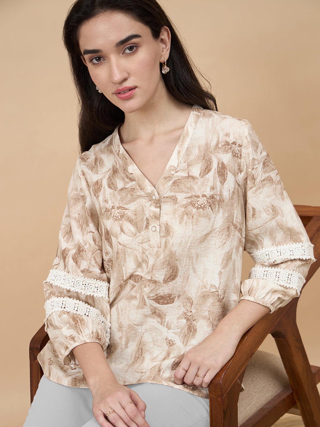 Beige Printed Rayon Tunic