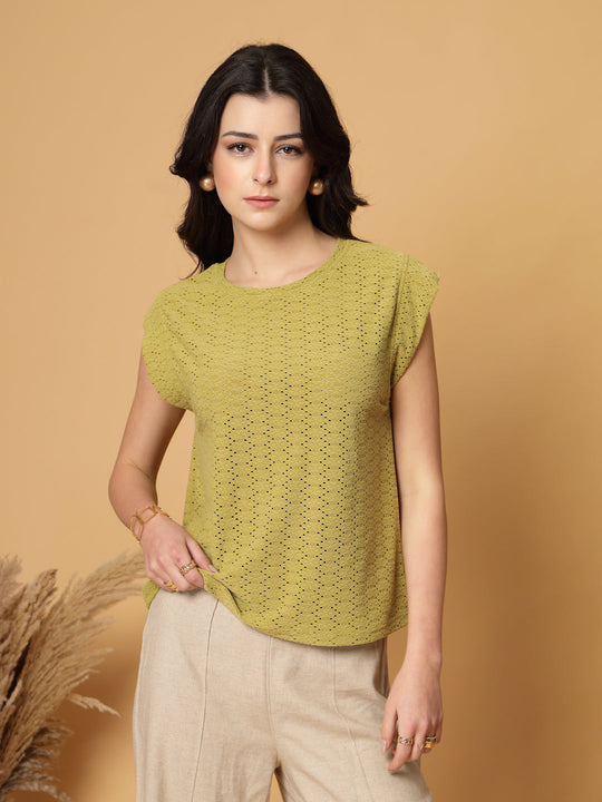 Gipsy Olive Short Sleeves Round Neck Knitted T-Shirt