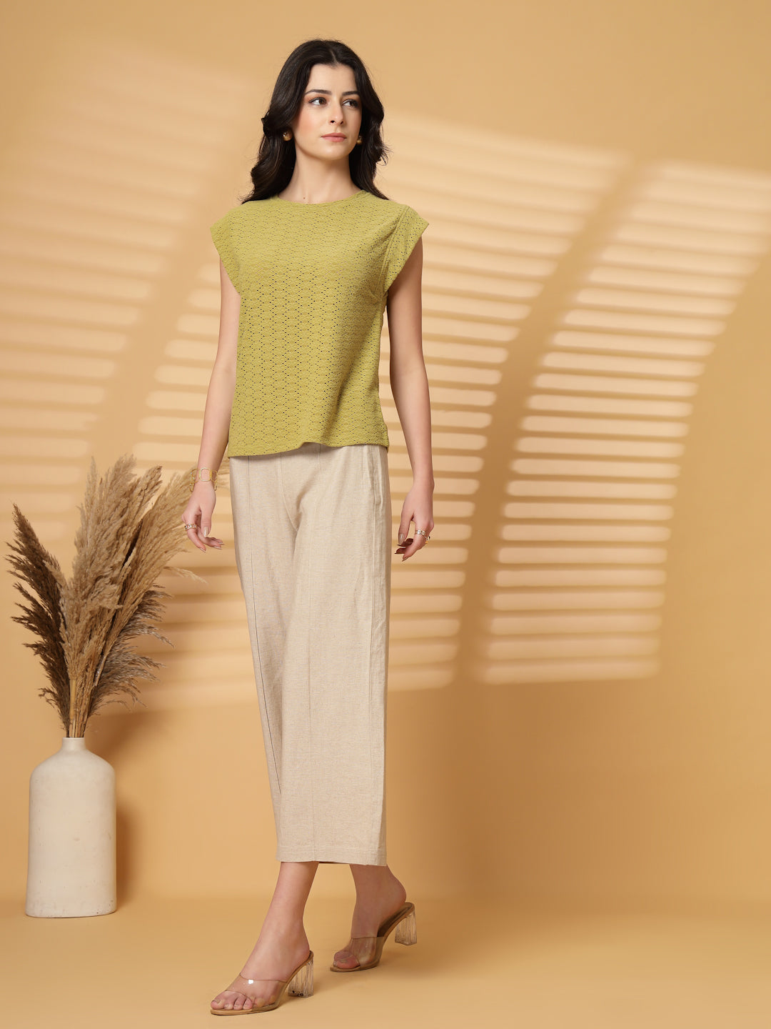 Gipsy Olive Short Sleeves Round Neck Knitted T-Shirt