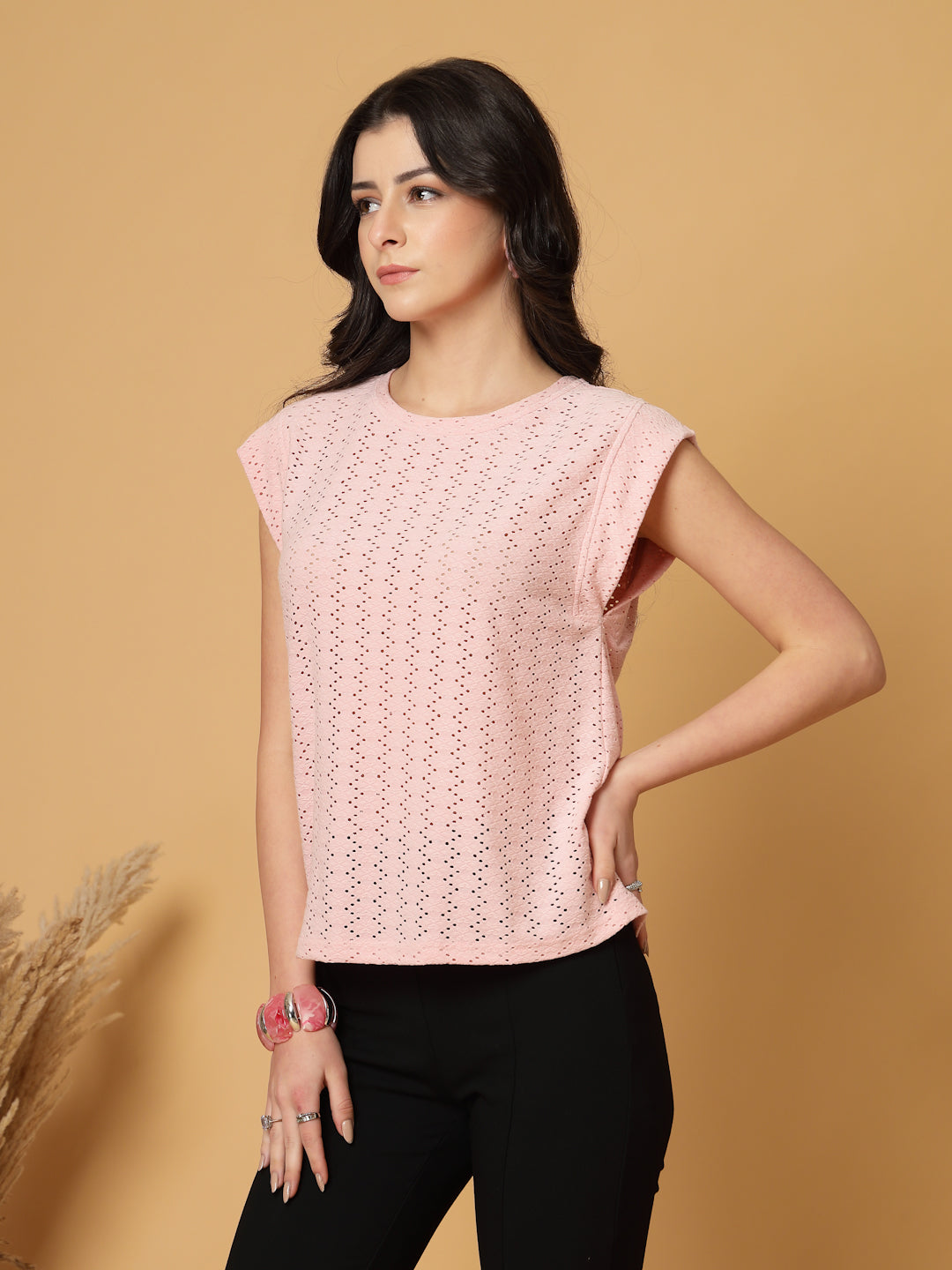 Gipsy Pink Short Sleeves Round Neck Knitted T-Shirt