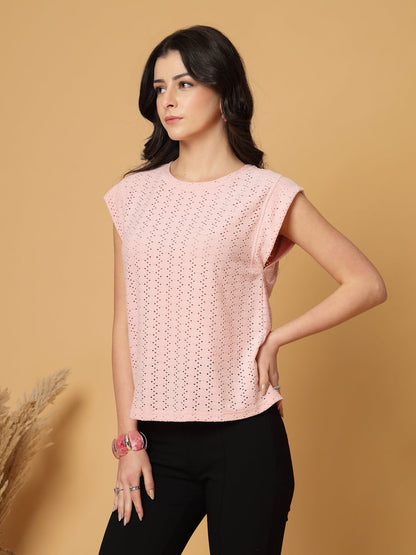 Gipsy Pink Short Sleeves Round Neck Knitted T-Shirt