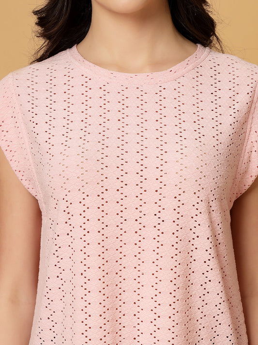 Gipsy Pink Short Sleeves Round Neck Knitted T-Shirt
