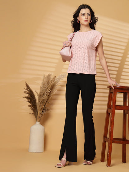 Gipsy Pink Short Sleeves Round Neck Knitted T-Shirt