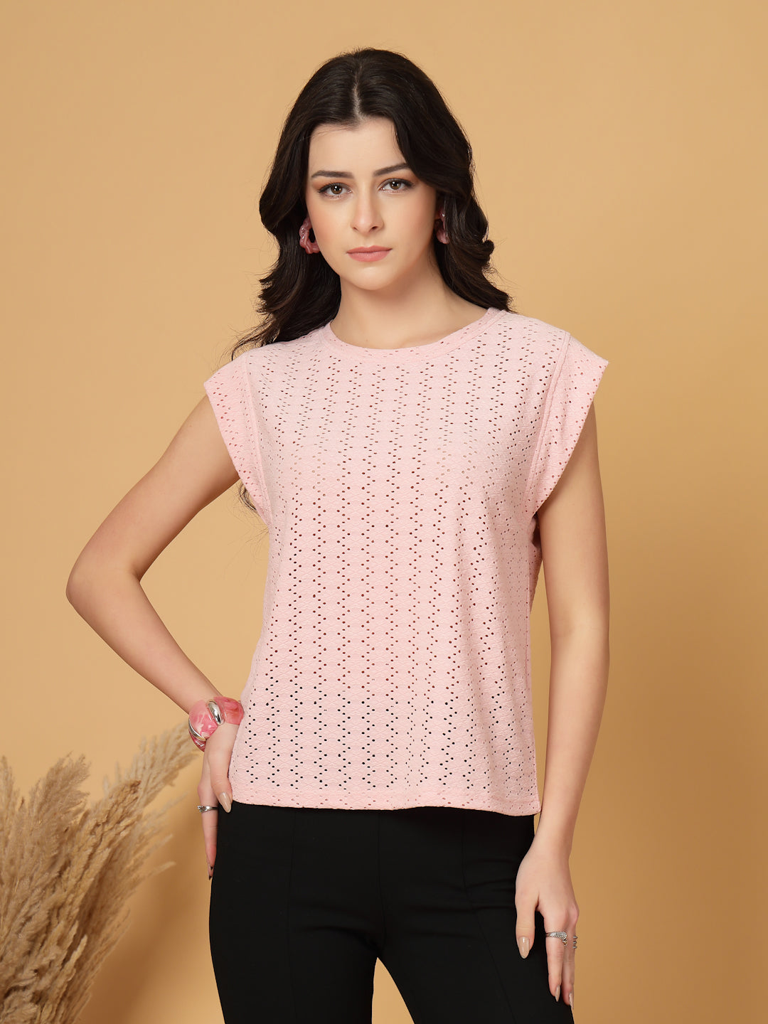 Gipsy Pink Short Sleeves Round Neck Knitted T-Shirt