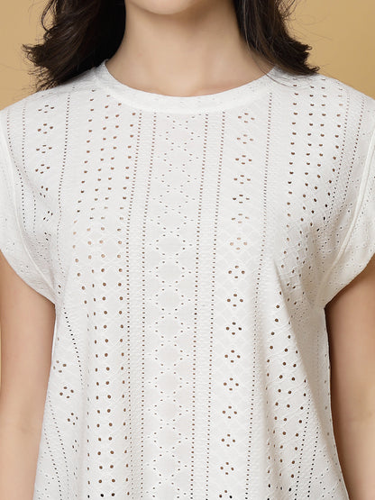 Gipsy White Short Sleeves Round Neck Knitted T-Shirt