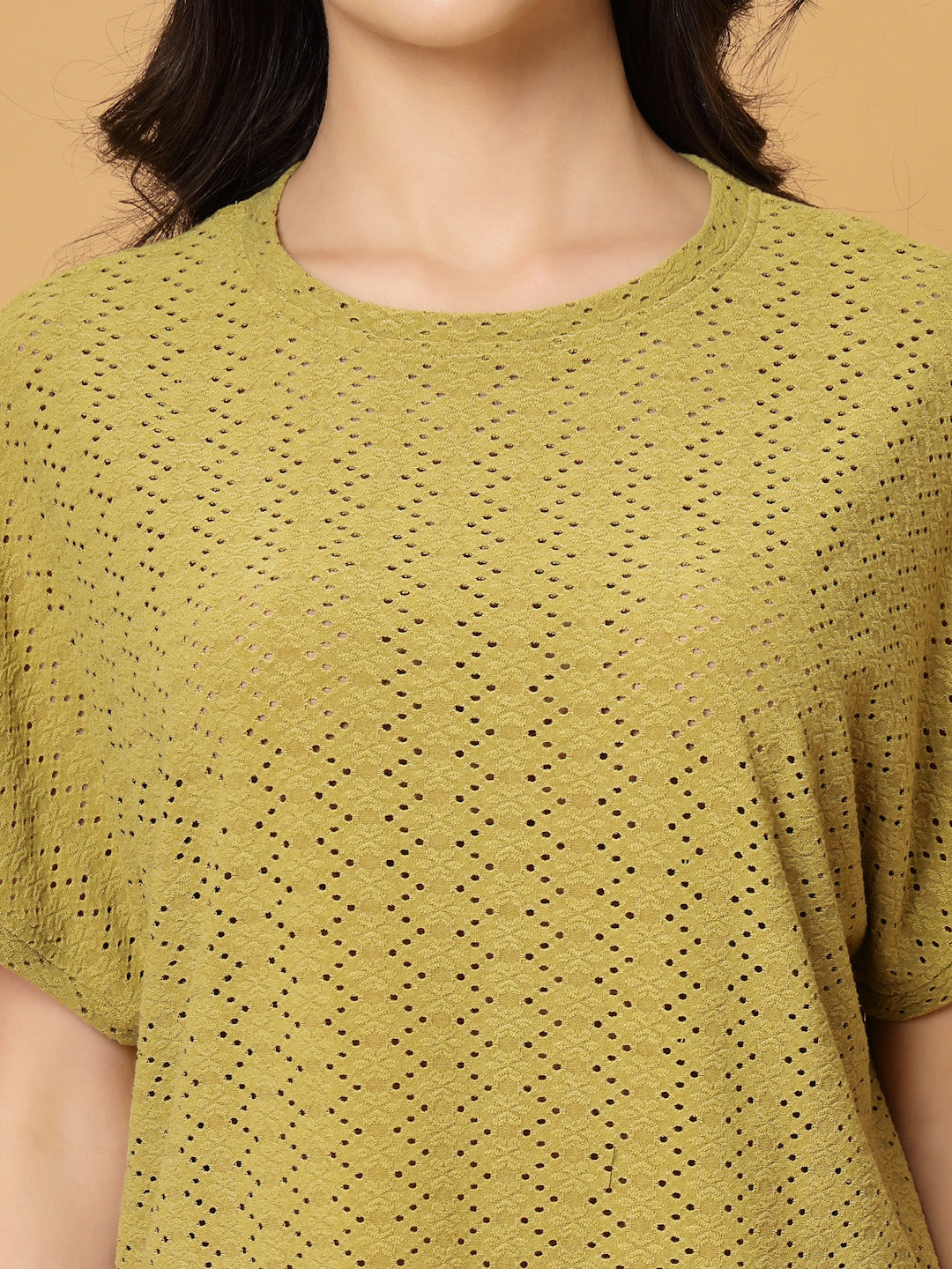 Gipsy Olive Half Sleeves Round Neck Knitted T-Shirt