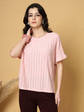 Gipsy Pink Half Sleeves Round Neck Knitted T-Shirt