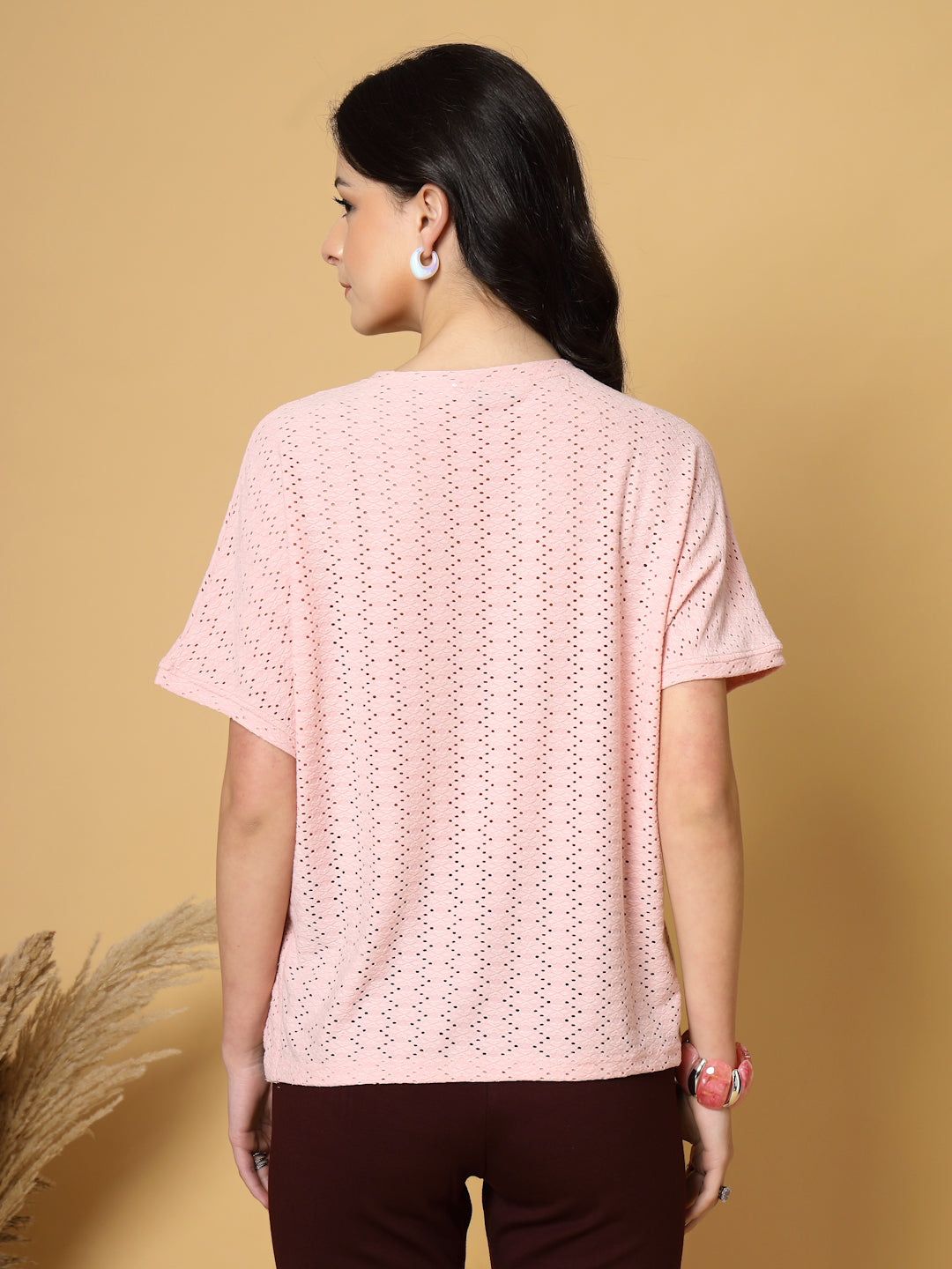 Gipsy Pink Half Sleeves Round Neck Knitted T-Shirt