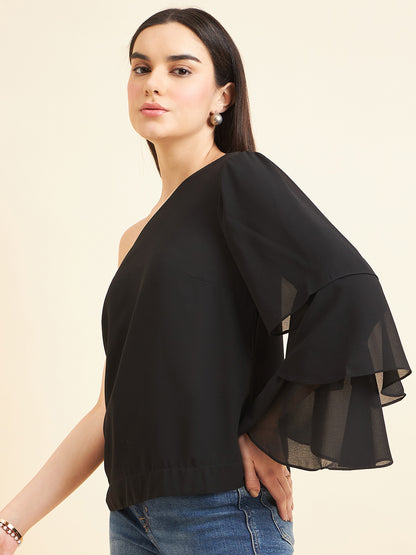 Gipsy Women Solid Polyester Black Top