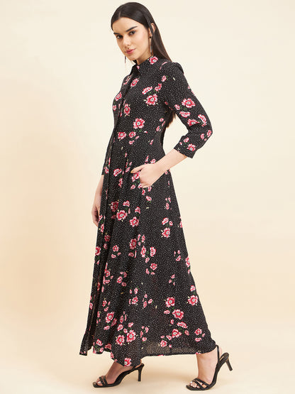 Gipsy Women Print Flared Modal Maxi Black Dress