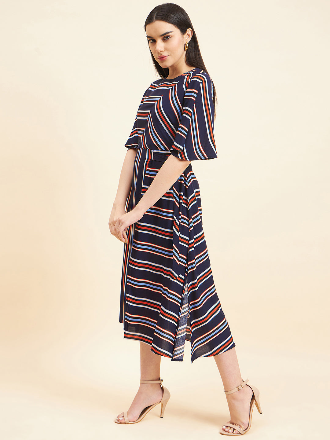 Gipsy Women Print Knotting Modal Maxi Navy Dress