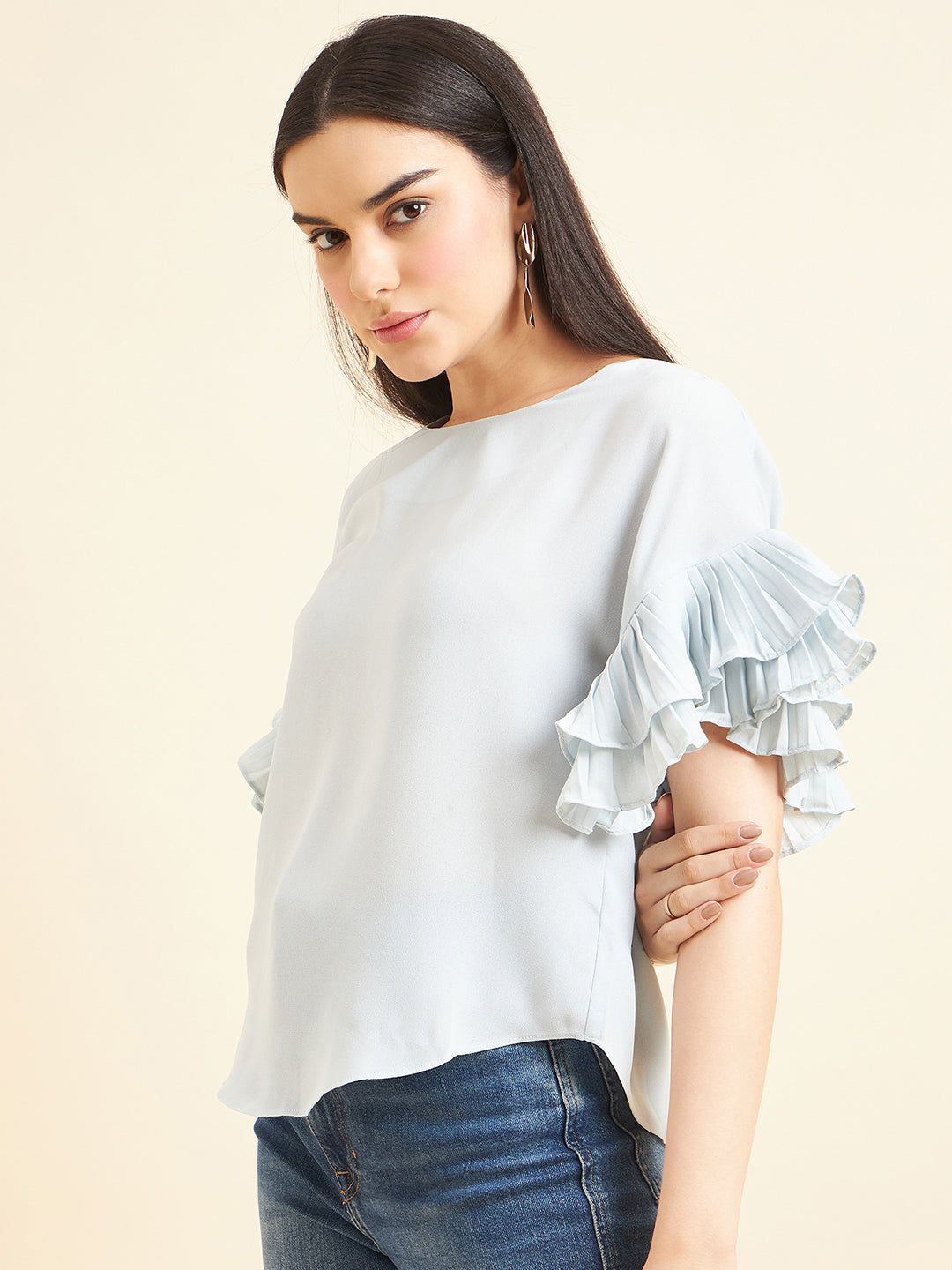 Gipsy Women Solid Polyester Lt. Sage Top