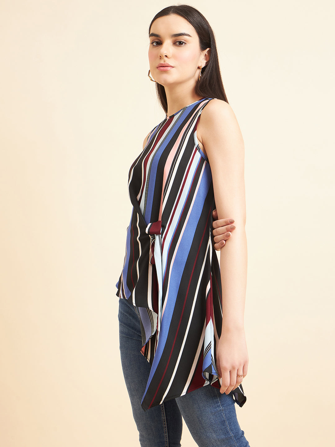 Gipsy Women Print Knotting Polyester Wine Top