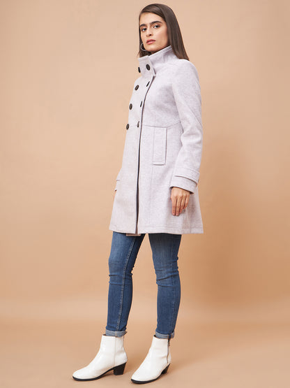Gipsy Women Funnel Collar Straight Full Sleeve Synthetics Fabric Lavender Coat