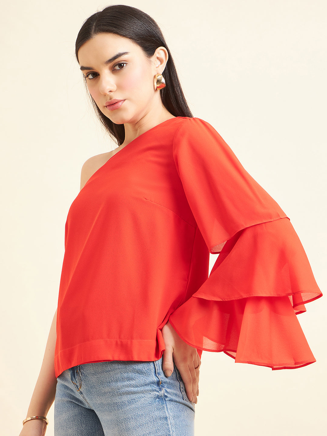 Gipsy Women Solid Polyester Red Top