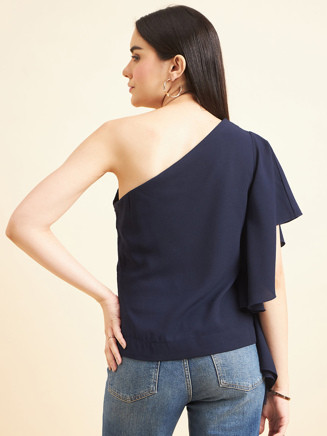 Gipsy Women Solid Polyester Navy Top