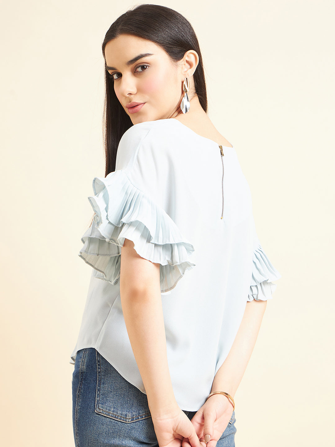 Gipsy Women Solid Polyester Lt. Sage Top